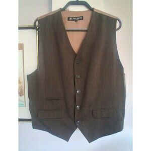 Vintage  French Connection Menswear Wool Striped V-Neck Button Vest Brown XL